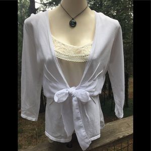 Tribal front tie nylon in bright white belted  bow tie cardigan,HP24